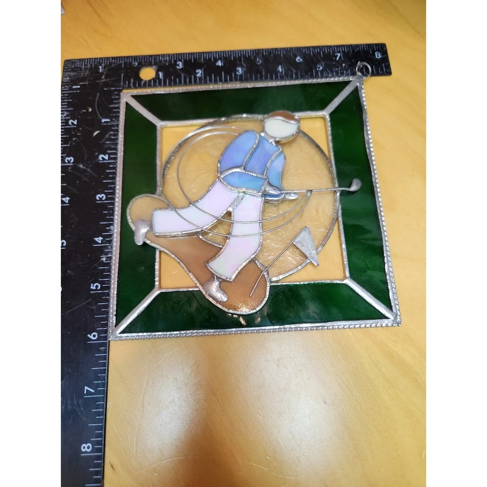 Golf Stained Glass Window Hanging‎ Art Golfing Golfer Decor Square 6